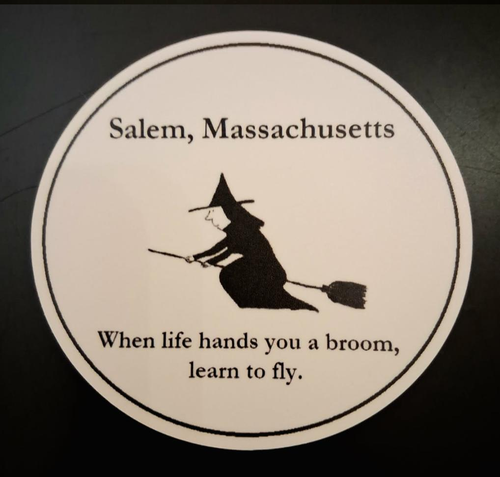 "When life hands you a broom, learn to fly." Die cut vinyl sticker. 2 3/4"H x 3"W