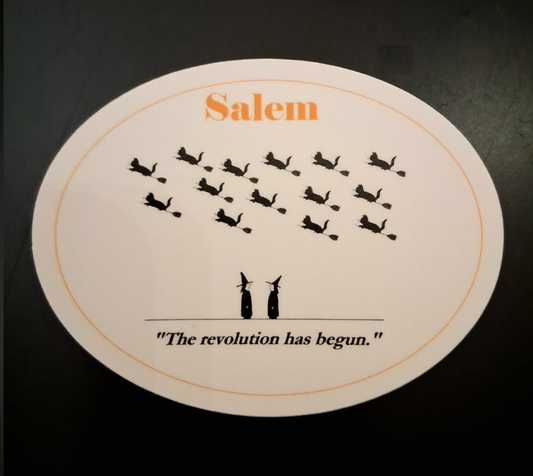 "The revolution has begun." Die cut vinyl sticker 2 1/2"H x 3 1/4" W