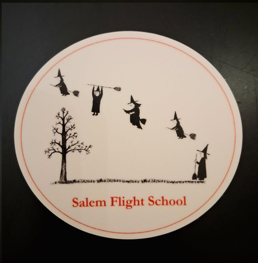 "Salem Flight School" Die cut vinyl sticker. 2 3/4"H x 3"W