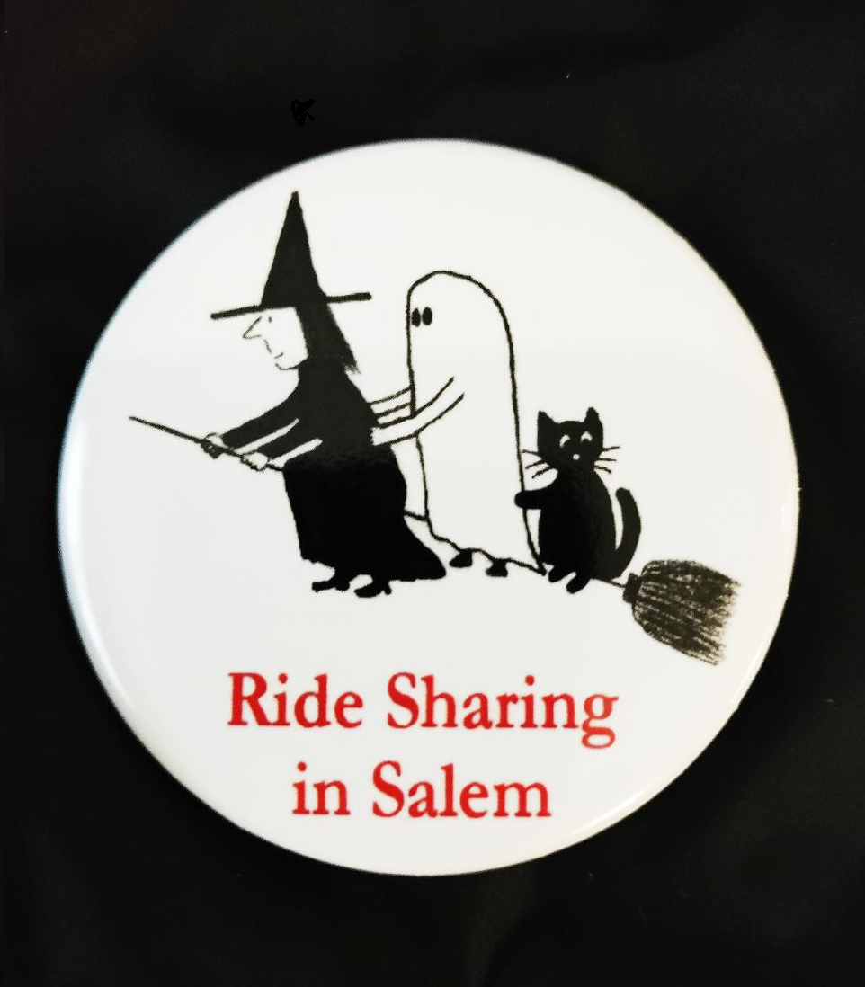 "Ridesharing in Salem." Pinback button.
