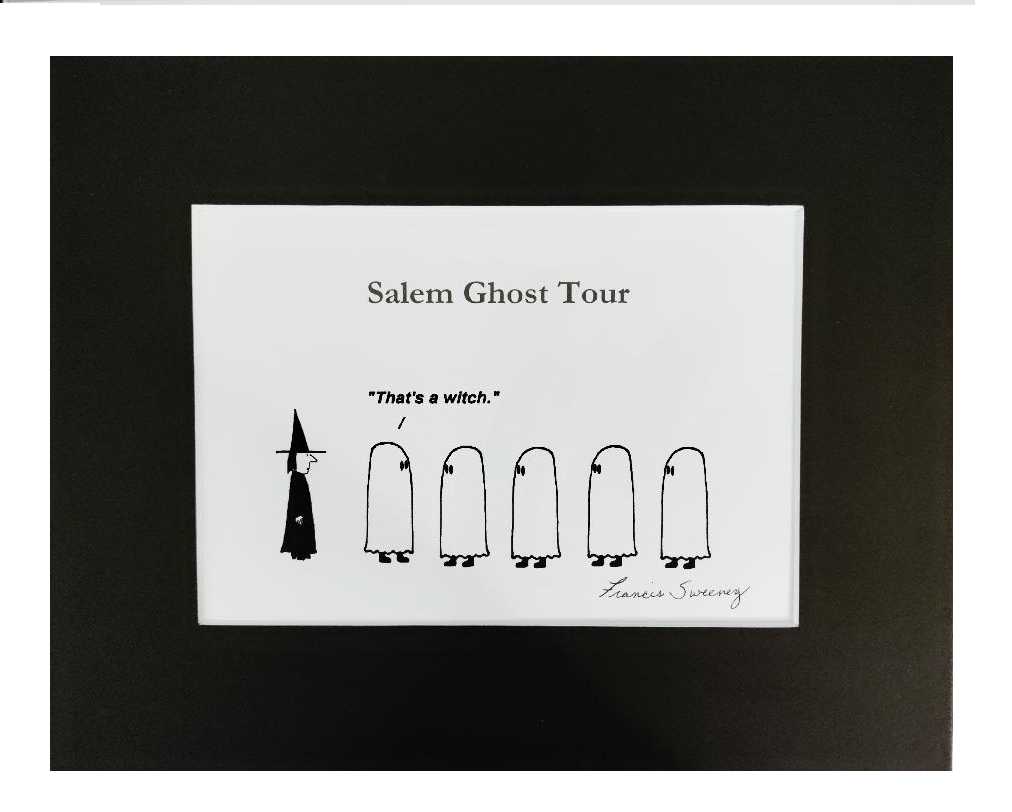 "Salem Ghost Tour." "That's a witch." Black Matted Autographed Cartoon Print.