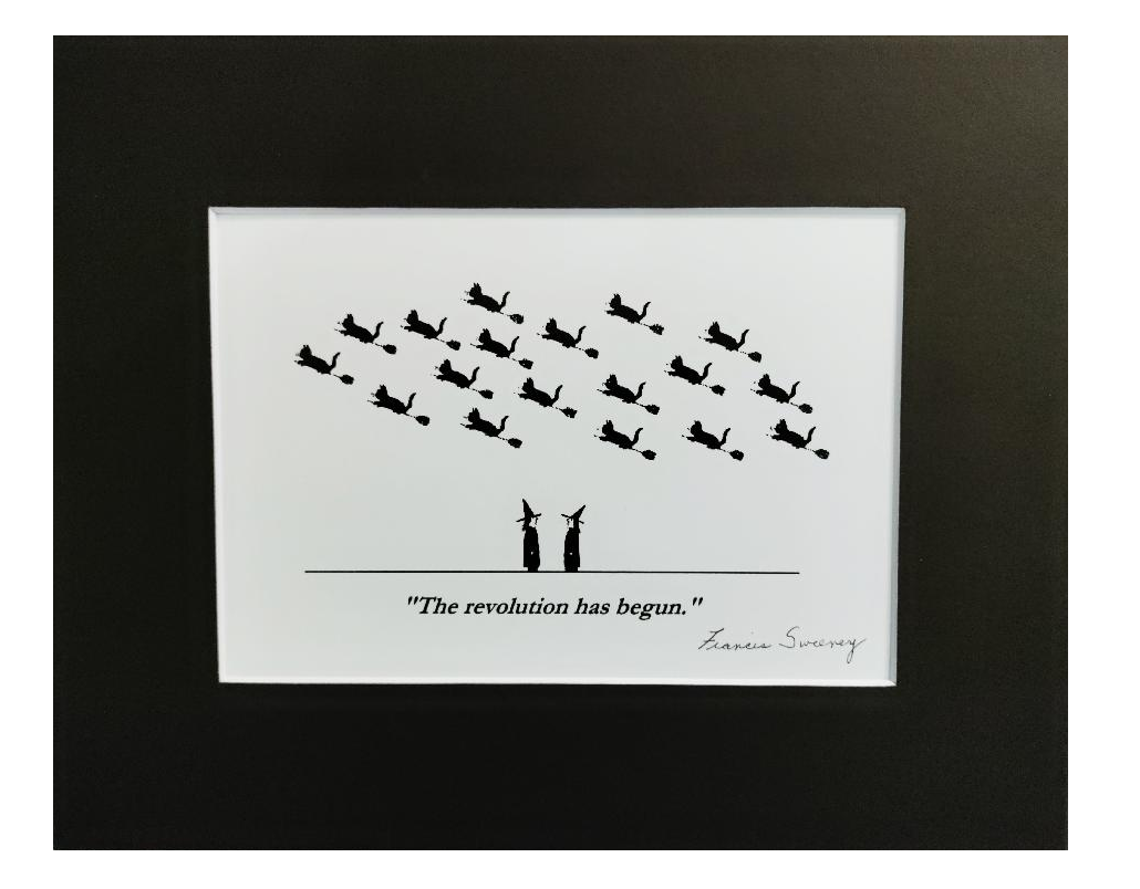 "The revolution has begun." Black Matted Autographed Cartoon Print.