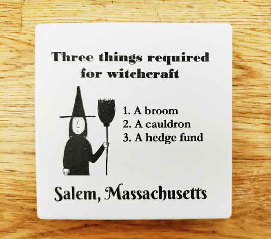 "Three things required for witch craft." Ceramic coaster.