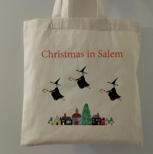 "Christmas in Salem." Cotton sheeting natural tote bag.